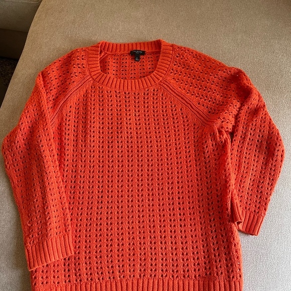 Talbots, orange open stitch crew neck sweater. Size LP - Picture 1 of 3